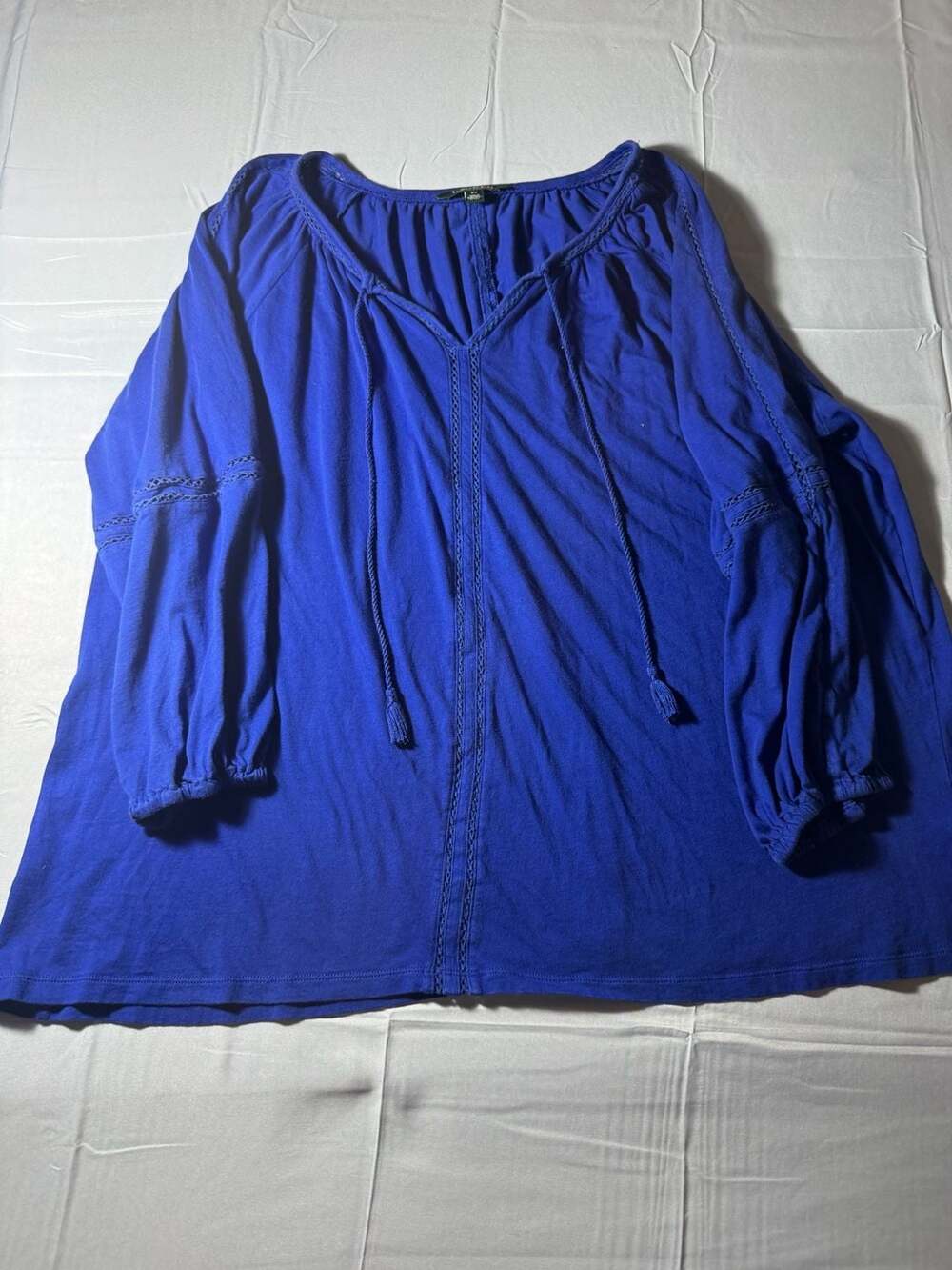 Lauren Ralph Lauren Women's Plus Size Cobalt Long Sleeve Peasant Blouse 2X
